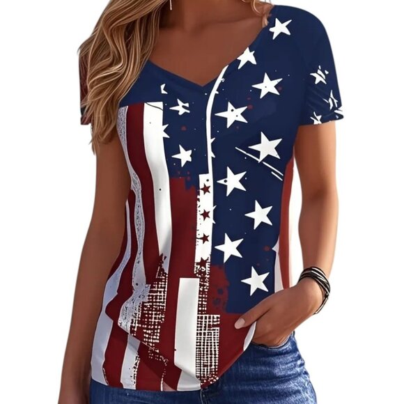 aperfectbuy Tops - NWOT 4th of July Patriot American Flag Print V Neck Women's T-Shirt Small